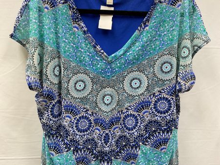 Blue & Green Top Short Sleeve Dana Buchman, Size L Online Hot Sale