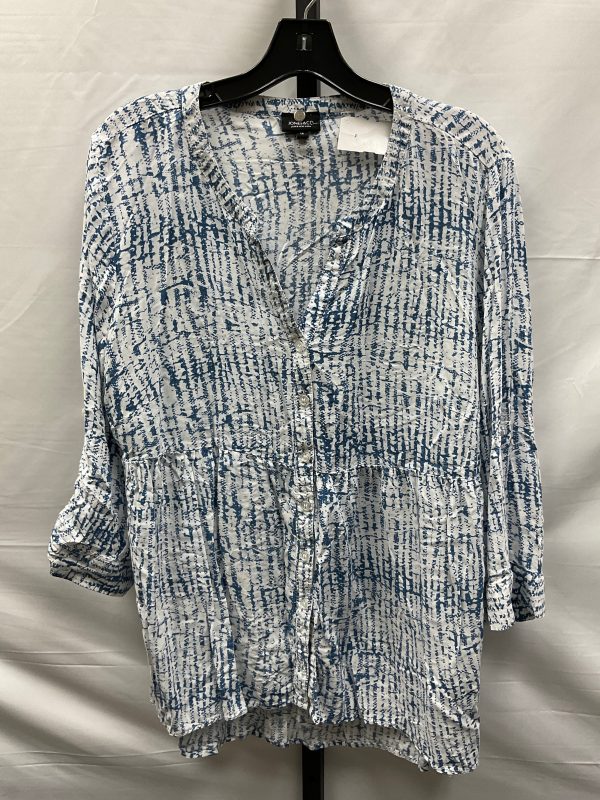 Blue & White Top Long Sleeve Jones And Co, Size 1x For Discount