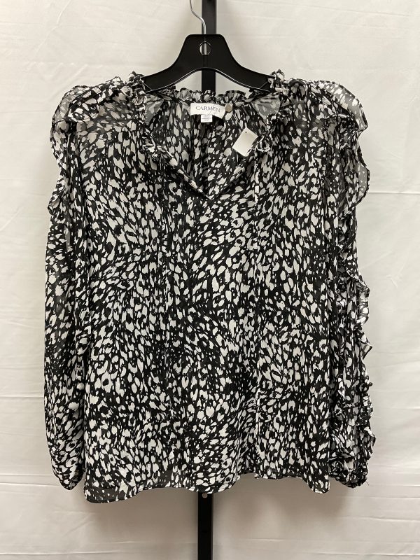 Black & White Top Long Sleeve Carmen By Carmen Marc Valvo, Size Petite   S Supply